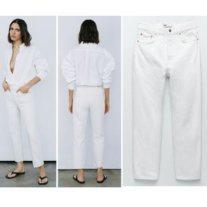 NWT ZARA Signature Denim The Bliss Straight Jeans, Off-White - Size 4